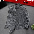 thumbnail image 3 of Abrigo de jeans para hombre Hip Hop con estampado de botones rotos Chaquetas de mezclilla con agujeros negros para hombre Talla L Grande Lujo desgastado Vaquera Entrega rápida G, 3 of 5
