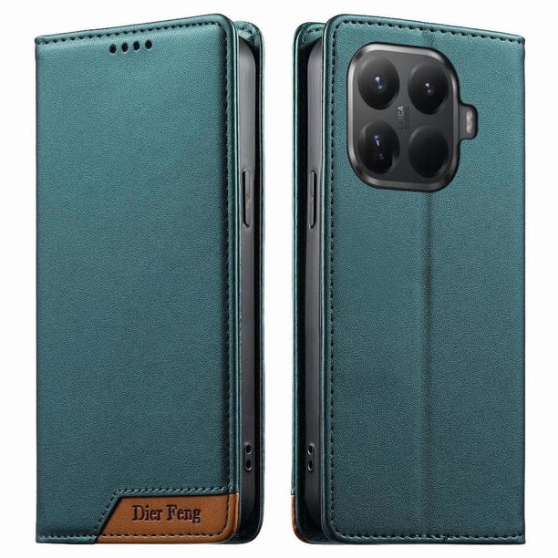 Funda Tipo Cartera de Cuero Sintético para XIAOMI 15 T Pro Bloqueo RFID, con Ranuras para Tarjetas y Bolsillo para Efectivo, Cierre Magnético Fuerte Verde
