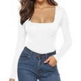 thumbnail image 4 of Qric Women's Long Sleeve Tops Square Neck Bodysuit Soft Slim Fit Stretchy Basic Layer Top Classic Jumpsuit Leotard S-XXL, 4 of 6