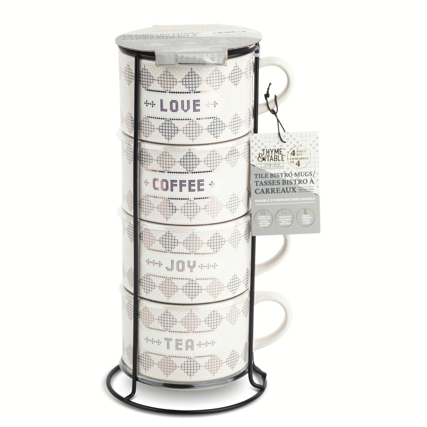 Thyme & Table Set of 4 Bistro Stackable Coffee Mugs, 11 fl oz, Mugs