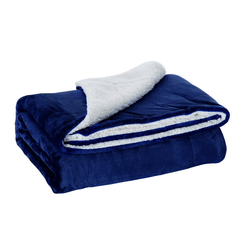 Jml Bedding Sherpa Fleece Blanket Twin,Navy Warm Reversible Plush Fleece Couch Bed Blanket