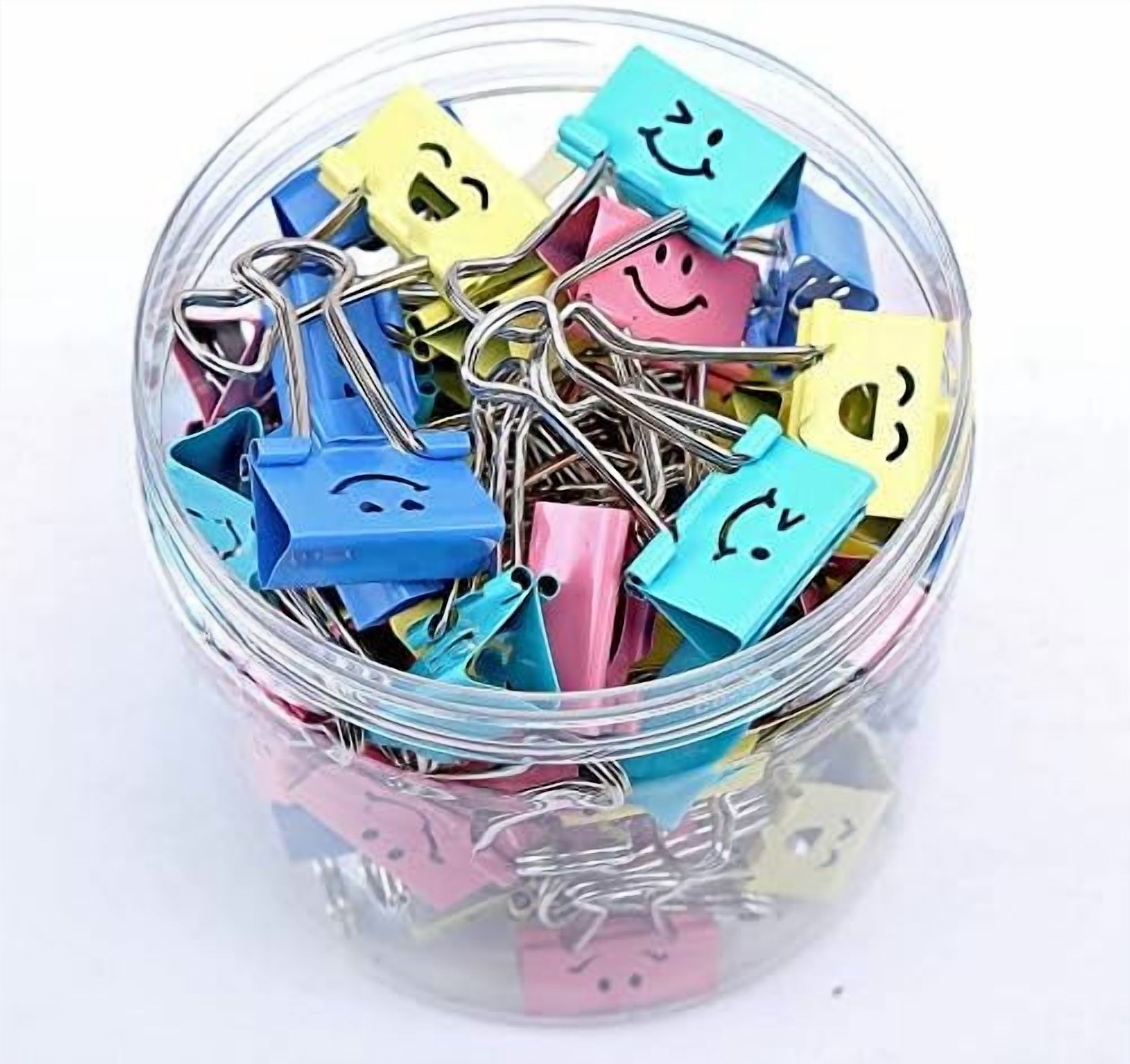 【64pack】 Binder Clips, Quivanta Paper Clips,Paper Clamps with Colored Cute Hollow Smiling Face,64 Pcs Assorted Size Clip, for Office,Teacher Gifts and Kitchen (BC-64pack)