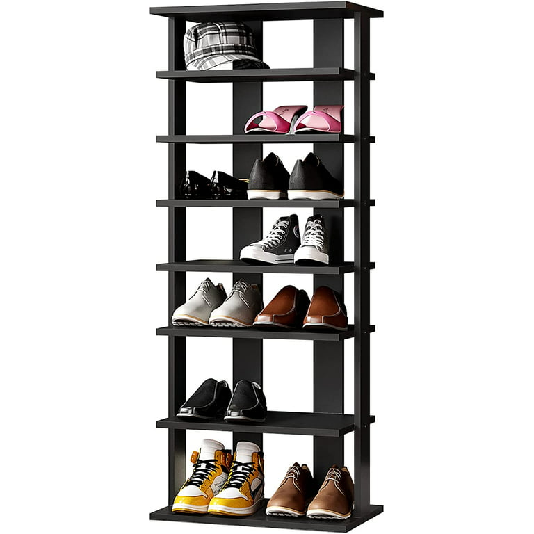 SORCEDAS Shoe Rack Organizer 7 Tier Vertical Storage Stand Narrow Shelf for  Small Spaces Entryway Corner Closet Door Bedroom Black (Black + Rustic