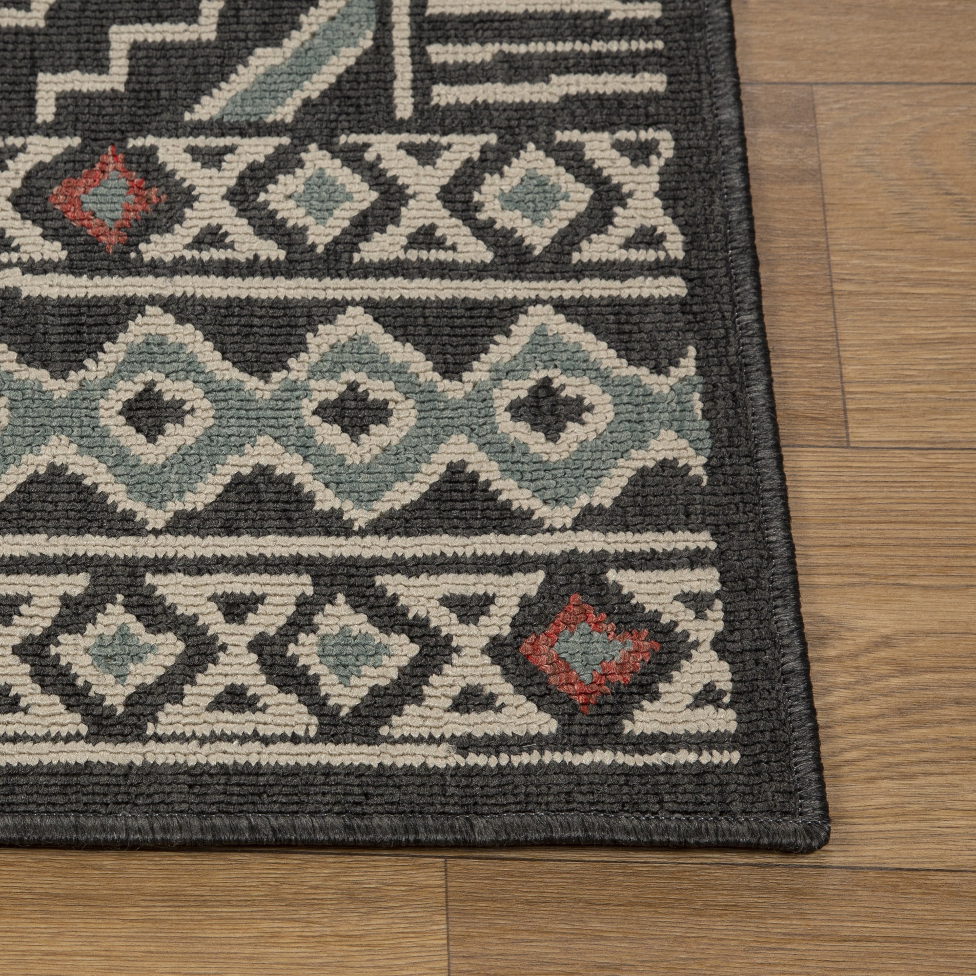 LR Home and Evette Rios Dora 8' x 9'9" Black Geometric Diamond Indoor/Outdoor Area Rug