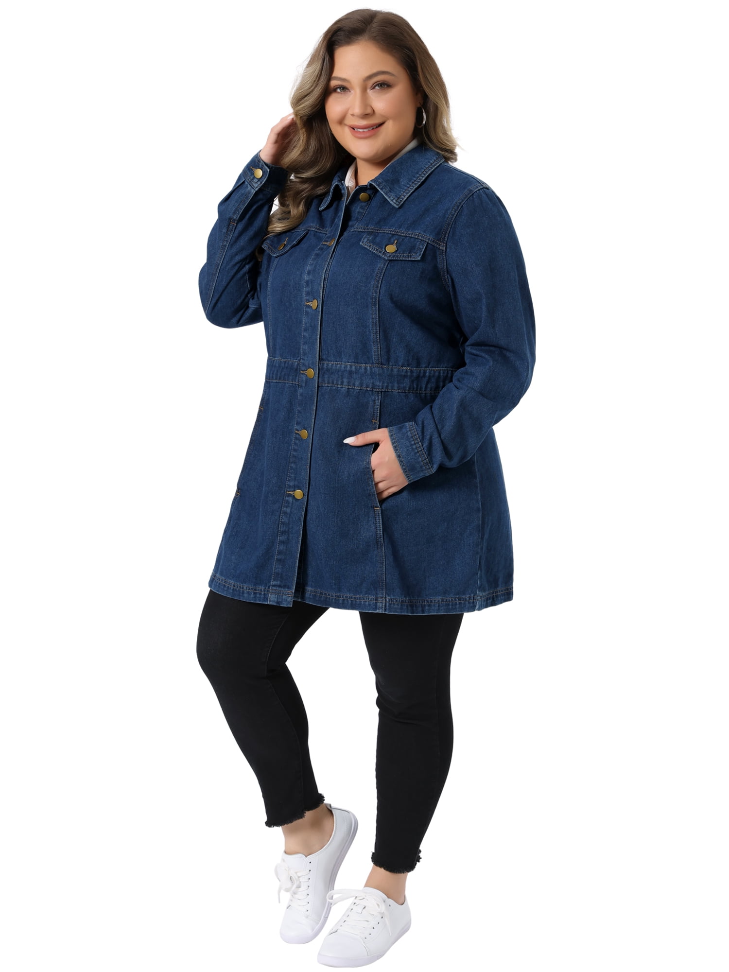 DARING DIVA Women's Plus Size Buttons Long Sleeve Jean Jackets 3X Dark Blue