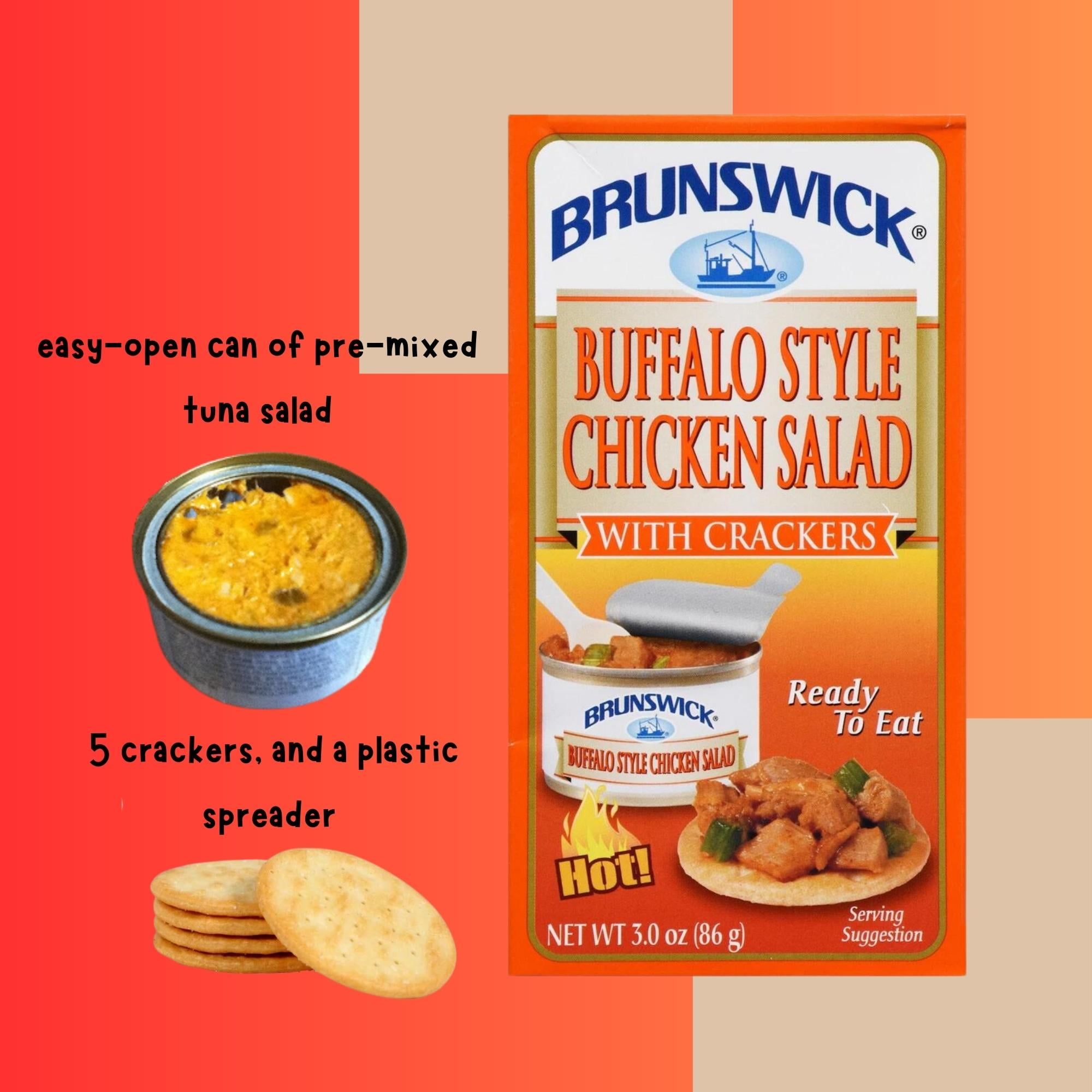 A1 Unlimited Buffalo Style Chicken Salad with Crackers, Home Kitchen School Office Pre-Mixed & Ready-to-Eat Canned Packed Food Picnic Snack Lunch Travel with Plastic Spreader, 4 Boxes (3 oz. Boxes)