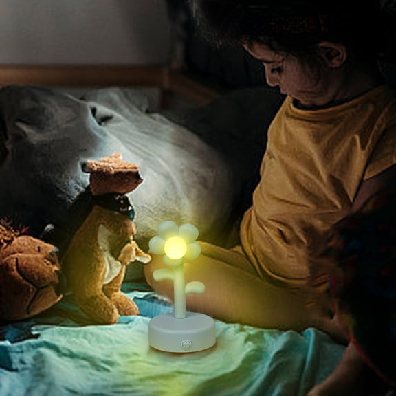 Blue Cute Flower Led Night Light With Heart Touch Sensor Portable Table Lamp For Kids