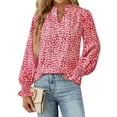 thumbnail image 2 of Womens V Neck Floral Long Sleeve Tops Summer Casual Loose Puff Sleeve Chiffon Boho Work Blouse Dressy T Shirts Red XXL, 2 of 6