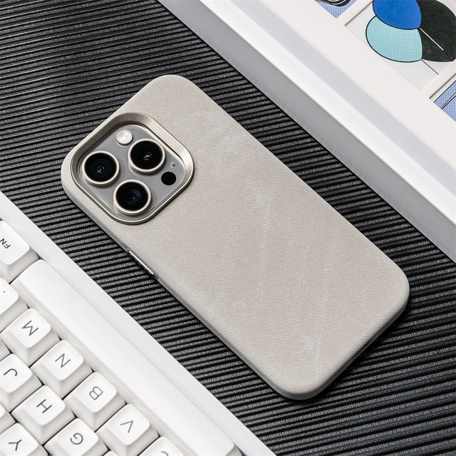 Luxury Fiber Leather For MagSafe Magnetic Wireless Charge Case For iPhone 16 15 14 13 12 Pro Max Plus Soft Shockproof Back Cover DXR Titanium Grey For iPhone 13