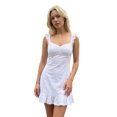 thumbnail image 2 of Vestido corto de verano para mujer, color liso, ribete de encaje, mangas acampanadas, escote en V, corte en A., 2 of 9