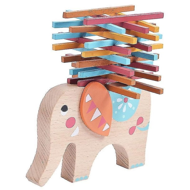 Juguete para niños, Color elefante, palo de madera, equilibrio, bloques de construcción, juguetes educativos para bebés, juego de apilamiento de madera