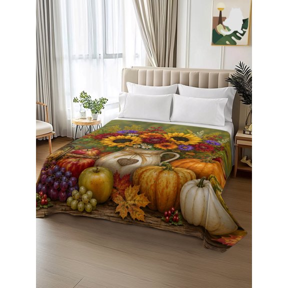 King Size Flat Sheet Only,Thanksgiving Sunflowers Pumpkins Soft Top Bed Sheets Breathable Bedding Sheet Pitcher Vase Butterfly Microfiber Hotel Luxury Top Sheets