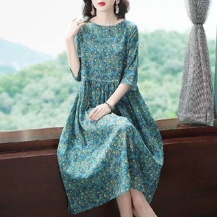 Volkmi Summer new floral large size women s print dress mid length skirt women s picture color 3XL Walmart