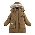 thumbnail image 2 of Huowey Big Kids Boys Girls Winter Jacket Hooded Long Sleeve Multi Pocket Cargo Coat Padded Thickened Warm Mid Length Fashion Comfy Soft Outwear,Brown,7-8 Years, 2 of 4
