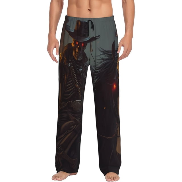 Balery Cool Skull Western Cowboy Pantalones de pijama para hombre, pijama ultraligero, pantalón de descanso-Large