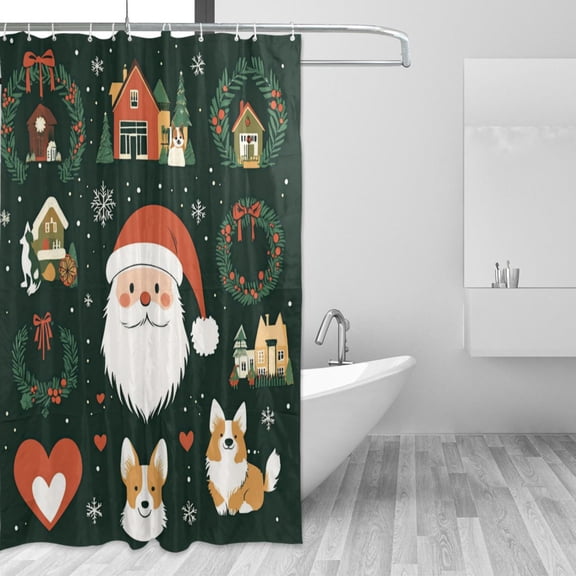 Yayeee Shower Curtain with Hooks 72"x72" Waterproof Fabric Bathroom Hanging Decor, Whimsical Christmas