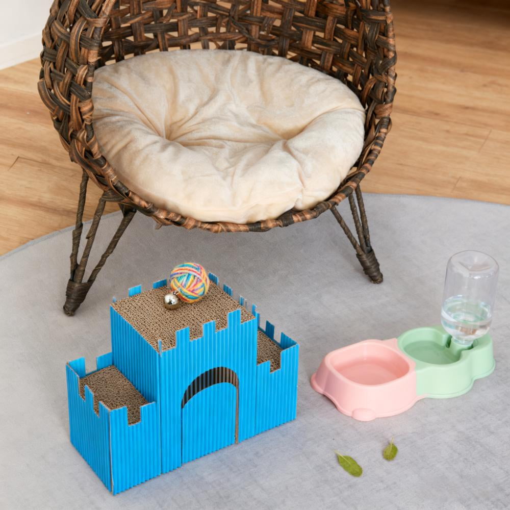Elevated Hand-Woven Banana Leaf Cat House, Brown Wicker Cat Condo with Soft Cushion, Metal Tripod Base, Ventilated Enclosed Cat Bed for Cats Under 11 lbs