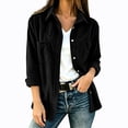 thumbnail image 2 of thefmos Women's Collared Long Sleeve Shirt Jacket with Chest Pockets Button Down Solid Color Casual Shacket Fashion Fall Spring Outfit, Black M, 2 of 7