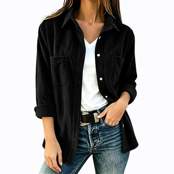 cocolona Womens Corduroy Blouses Casual Long Sleeve Button Shirts Solid Color Trendy Fall Tops Fashion Outfits