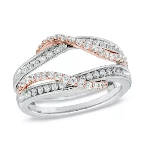 0.55 Ct Round Simulated Diamond Enhancer Guard Ring, 14K Two-Tone Gold Over Sterling Silver