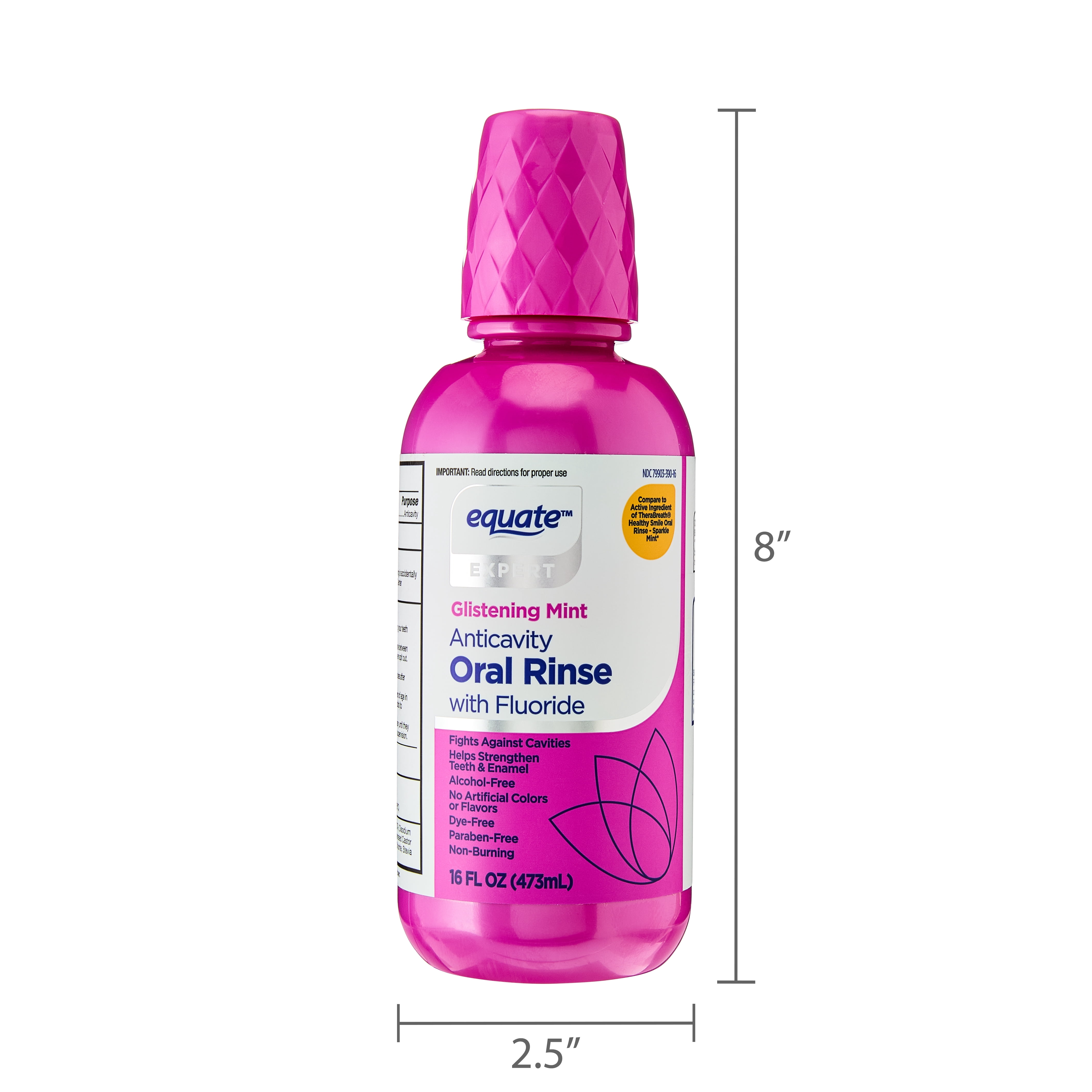 Equate Anticavity Oral Rinse Mouthwash, Glistening Mint, 16 fl oz
