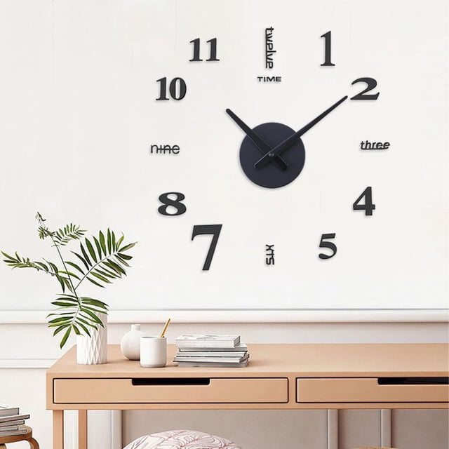 3D Reloj de pared con números reloj sin marco hogar comedor Hotel Decoración - Negro 2 Macarena Reloj de pared