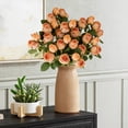 thumbnail image 4 of Detalles decorativos – flores artificiales, ramo de rosas artificiales sin mantenimiento, multicolor naranja, blanco-amarillo, tallo de 18,9 pulgadas, 4 of 8