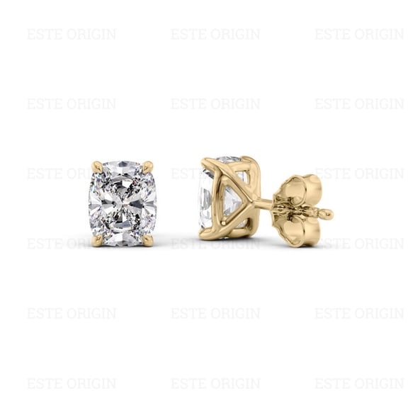 IGI Certified 1 Ct Elongated Cushion Cut Lab-Grown Diamond Stud Earrings – 14K Yellow Gold | Women's Earrings
