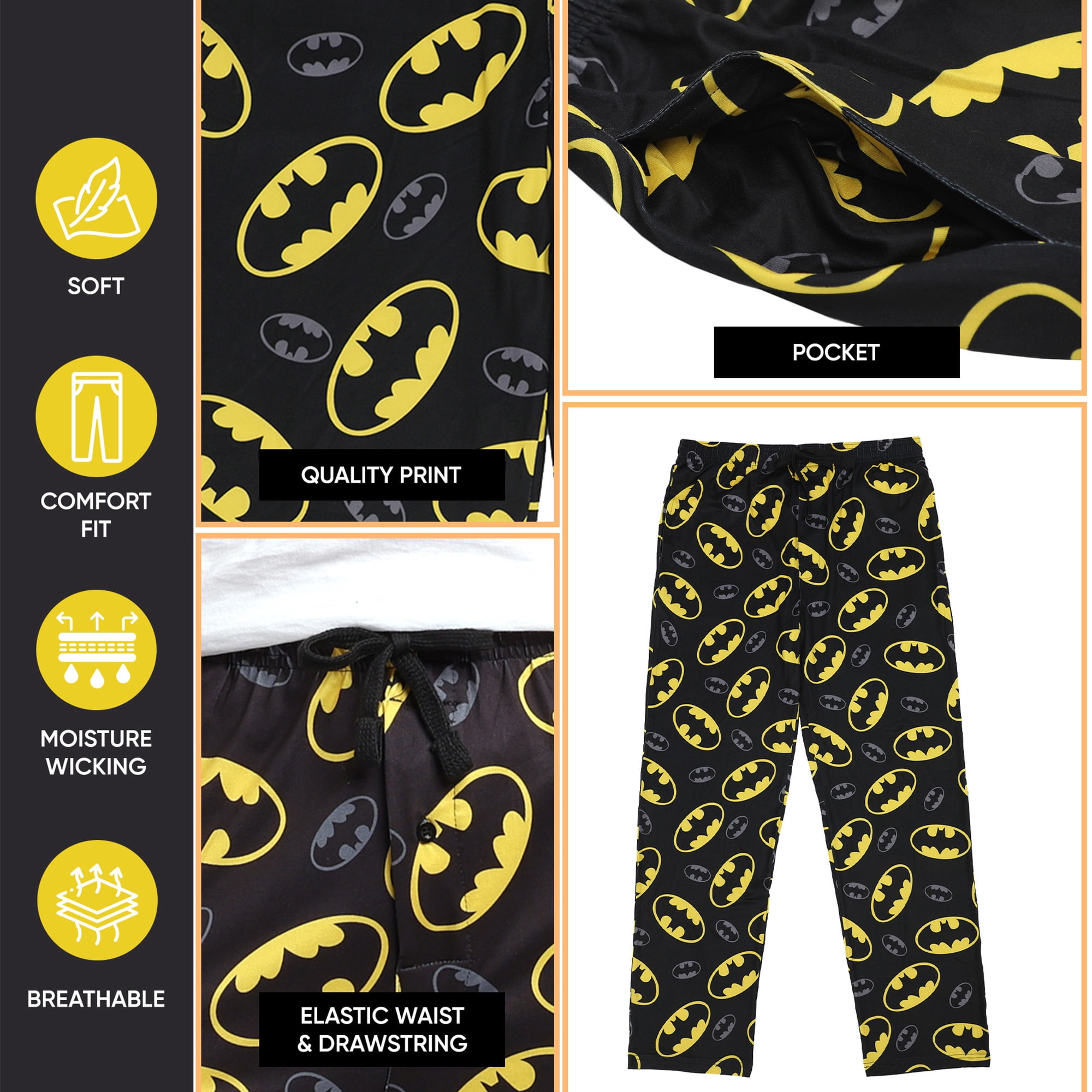 Bioworld Men's Batman Black Sleep Pants, XXL, Polyester Spandex