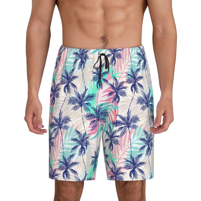 Fotbe Palm Leaves Pantalones Cortos de Pijama para Hombre, Ropa de Dormir, Pantalones de Pijama Cortos para Hombre-4X-Large