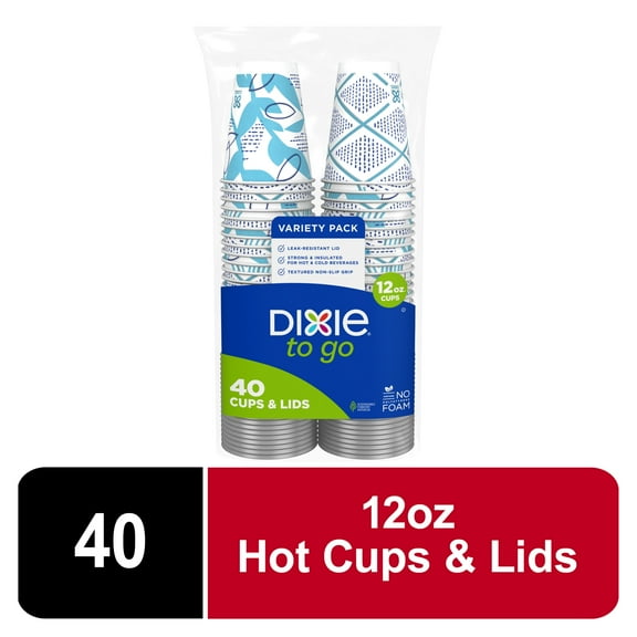 Dixie To Go 12 oz Insulated Hot Cups with Lids, 40 Count