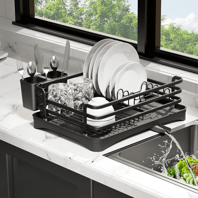 Dish Drying Rack, Aluminum Rust Proof Dish Rack with Swivel Spout