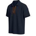 thumbnail image 5 of FINALGANG Mens Solid Color Polo Neck Short Sleeve Waffle Knit Lace Up TShirt For Casual Daily Wear Bohemian Style Outings Themed Party Activities Navy XXL, 5 of 8