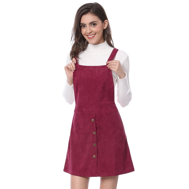 INSPIRE CHIC Robe Salopette Tablier Trapèze en Velours Côtelé à Bretelles pour Femme