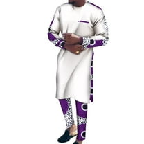 BAZINRICHE African Suits for Men 2 PCS Pants Sets African Mens Clothing Long Top Shirts and Print Trousers Outfits