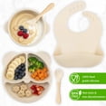 thumbnail image 5 of Silicone Baby Feeding Set, Food Grade Silicone Suction Bowl, Divided Suction Plates, Bib, Spoons Set, Toddlers Self Feeding Supplies Set - Beige, 5 of 6