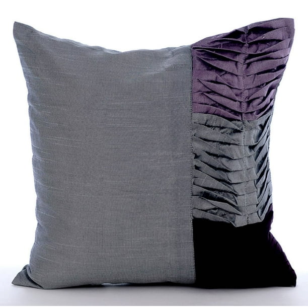 Funda de cojín para sofá, fundas de almohada decorativas de 55 x 55 cm (22 x 22 pulgadas) en gris, fundas de almohada de seda, fundas de almohada hechas a mano, funda de almohada de patchwork,