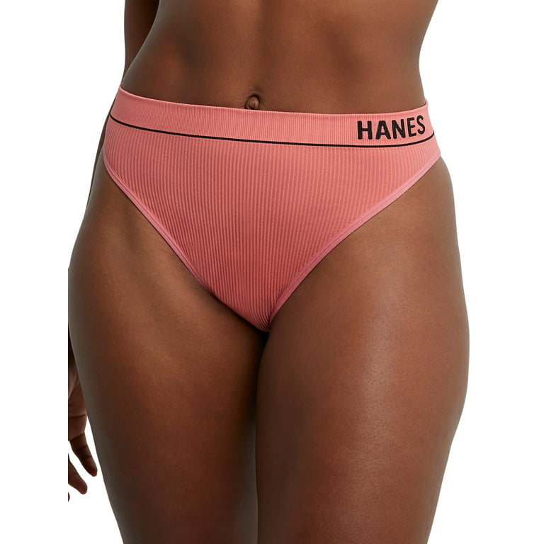 Hanes Ribbed Cotton Thongs Size (L/7), 3-Pack, Pink, Black, Gray, Free  Shipping