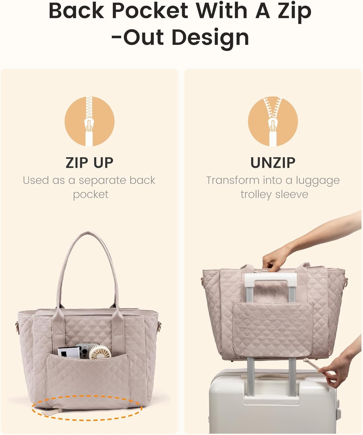 LOVEVOOK Tote Bag For Women, Large Work Tote Laptop Bag, Quilted Computer Shoulder Bags with Zipper for Travel Teacher Nurse