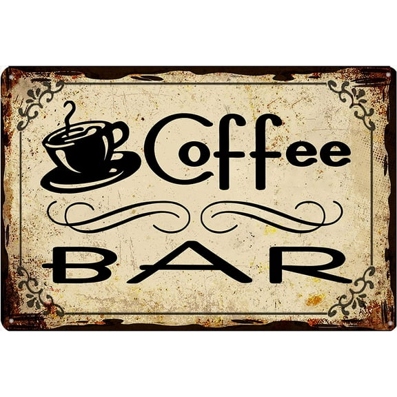 Coffee Bar Sign Rustic Tin Signs Wall For Home Restaurant Bakery Kitchen Shop Coffee Station Retro Metal Decor 12X8 inch