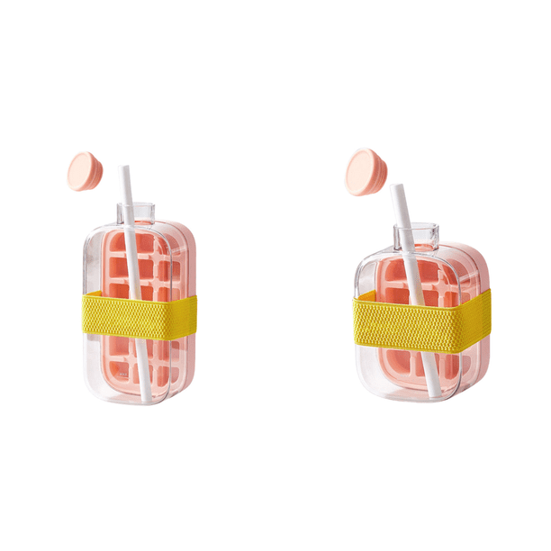 2 en 1 Bandeja Hielo Cubitos Con Fabricante Paja (800 Ml) Rosa
