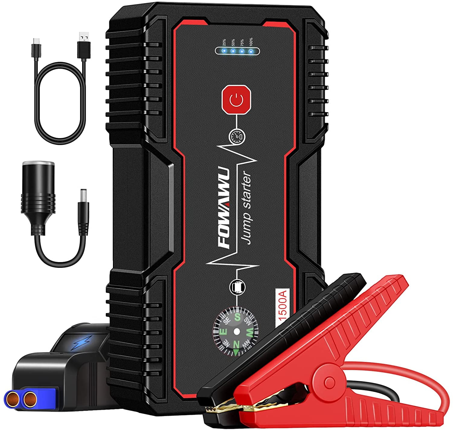 All Gas or 7.0L Diesel IP68 Waterproof Portable Jump Starter Power Pack with Dual QC3.0 USB Output and LED Flashlight YABER Jump Starter 1500A Peak 20000mAh Car Battery Booster 