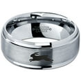 thumbnail image 2 of Tungsten Bunny Rabbit Running Hare Band Ring 8mm Men Women Comfort Fit Gray Step Bevel Edge Brushed Polished, 2 of 4