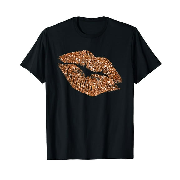 Rose Gold Lips T-Shirt with Faux Glitter Effect Kiss