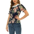 thumbnail image 4 of Allegra K Women's Ruffle Round Neck Floral  Embroidered Button-Down Shirt Top, 4 of 5