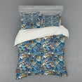 thumbnail image 2 of Nautical Duvet Cover Set, Abstract Pattern Sea Shells Sea Horse Corals Fish Rob Globe Maps Wavy Ocean, Bedding Set with Shams and Fitted Sheet, 3 Sizes, by Ambesonne, 2 of 3