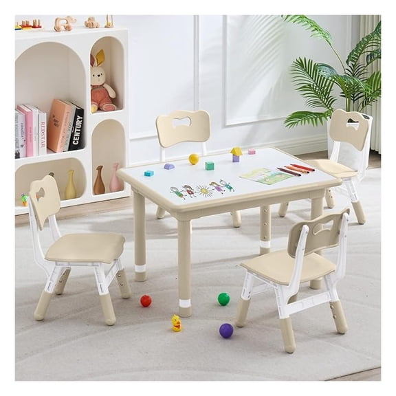 MYZBBD Kids Table and 4 Chairs Set, Height Adjustable (17.7"-26.1") Toddler Table and Chair Set, Multi-Activity Table with Graffiti Desktop, Children’s Table and Chairs for Classroom, Home & Daycare