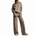 thumbnail image 2 of Conjuntos de Dos Piezas para Mujer, Sudadera de Larga con Cuello en V y Pantalones Anchos, Conjuntos de Chándal para Estar en Casa Caqui S, 2 of 9