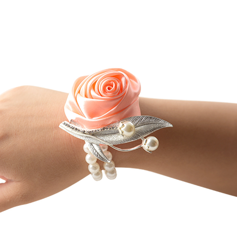 Orange Rose and Pearls Bracelet Orange Flower Bracelet.