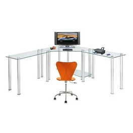 Frosted Tempered Glass Gloss White Corner Computer Desk Walmart
